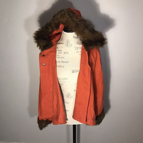 BILL BLASS Vintage WOMENS Wool Faux Fur Orange 70s Cape coat Orange Sz 1X - Picture 2 of 7